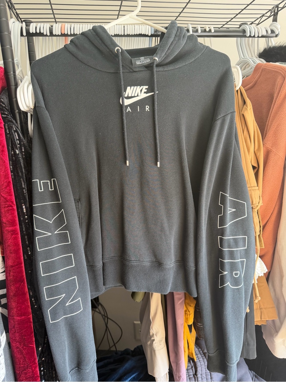 Plus Sized Nike Air Cropped Black Hooded Pullover Sweatshirt